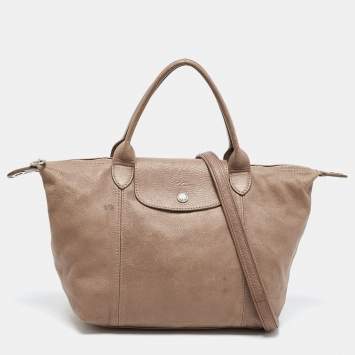 Pre Owned Longchamp Brown Leather Le Pliage Cuir Tote