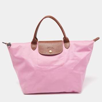 Pre Owned Longchamp Brown/Pink Nylon Medium Le Pliage Tote
