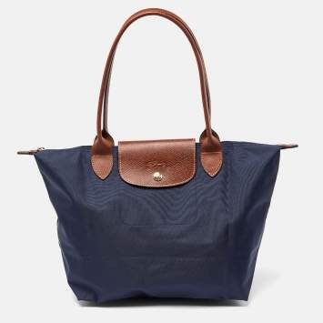 Pre Owned Longchamp Blue Nylon and Leather Le Pliage Tote