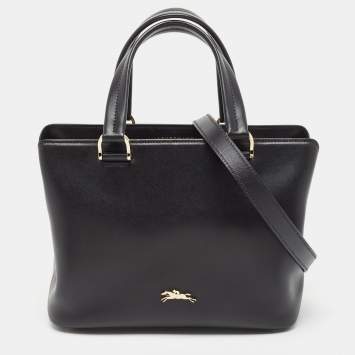 Pre Owned Longchamp Black Leather Honore Tote