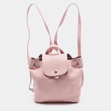 Pre Owned Longchamp Pink Leather Le Pliage Backpack