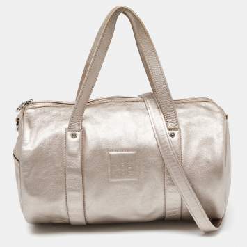 Pre Owned Longchamp Metallic Leather Logo Boston Satchel