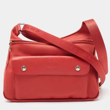 Pre Owned Longchamp Red Canvas And Leather Planates Crossbody Bag