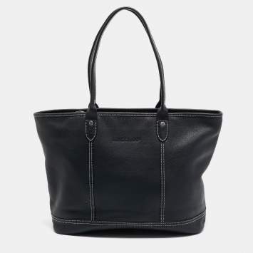 Pre Owned Longchamp Black Leather Shopper Tote