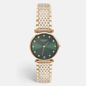 Pre Owned Longines Green Diamond Two-Tone Stainless Steel Grande Classique L4.512.08.7 Women's Wristwatch 29 mm