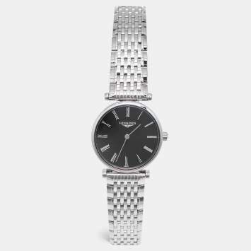 Pre Owned ساعة يد نسائية لونجين لا جراند كلاسيك دي لونجين L4.209.4.51.6 ستانلس ستيل ميناء أسود 24 مم