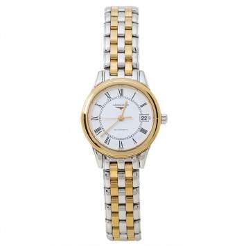 Pre Owned Longines White Two-Tone Stainless Steel Flagship L4.274.3 Women's Wristwatch 26 mm