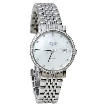Pre Owned Longines White Stainless Steel & Diamond Elegant L4.310.0 Women's Wristwatch 29MM