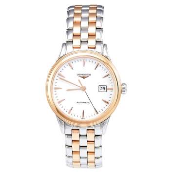 Pre Owned Longines White Two Tone Stainless Steel Flagship L4.374.3.92.7 Women's Wristwatch 30 mm