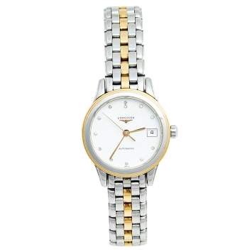Pre Owned Longines White Two Tone Stainless Steel Flagship L4.274.3.27.7 Women's Wristwatch 26 mm