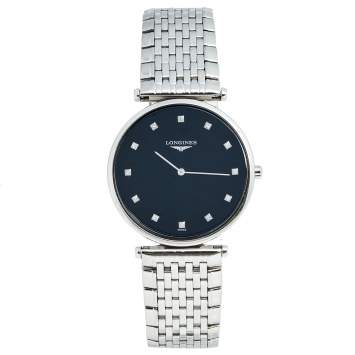 Pre Owned Longines Black Diamond Stainless Steel Le Grande Classique L4.709.4.55.6 Women's Wristwatch 33 mm