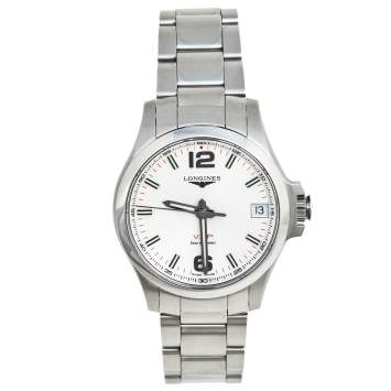 Pre Owned Longines Silver Stainless Steel Conquest VHP L3.316.4.76.6 Women's Wristwatch 36 mm
