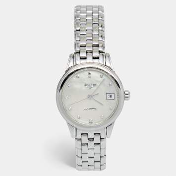 Pre Owned Longines Mother of Pearl Stainless Steel Flagship L4.274.4.87.6 Women's Wristwatch 26 mm