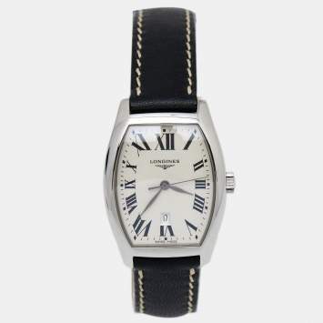 Pre Owned Longines Silver Stainless Steel Leather Evidenza L2.155.4 Women's Wristwatch 26 mm