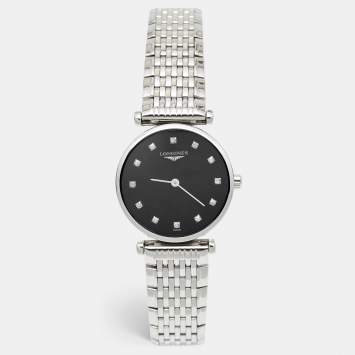 Pre Owned Longines Black Stainless Steel Diamond La Grande Classique L4.209.4.58.6 Women's Wristwatch 24.50 mm