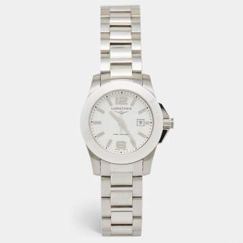 Pre Owned Longines White Ceramic Stainless Steel L3.257.4.87.6 Women's Wristwatch 29.5 mm