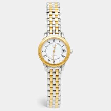 Pre Owned Longines White Two-Tone Stainless Steel Flagship L4.274.3 Women's Wristwatch 26 mm