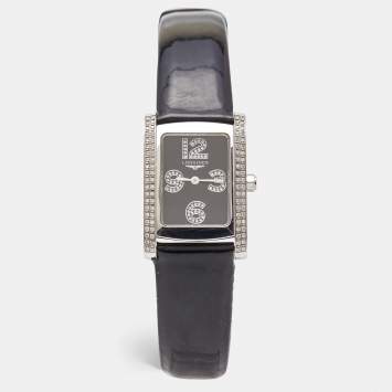 Pre Owned Longines Black Stainless Steel Diamond Leather Dolce Vita L5.502.0.51.2 Women's Wristwatch 22.5 mm 