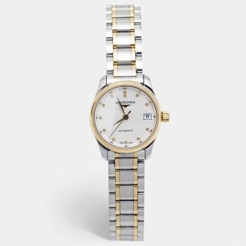 Pre Owned Longines Silver 18K Yellow Gold Stainless Steel Diamond Master Collection L2.128.5.77.7 Women's Wristwatch 25.50 mm