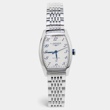 Pre Owned Longines Opaline White Guilloche Stainless Steel Evidenza L2.142.4.73.6  Women's Wristwatch 30 mm