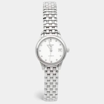 Pre Owned Longines White Stainless Steel Diamond Flagship L4.274.4.27.6 Women's Wristwatch 26 mm