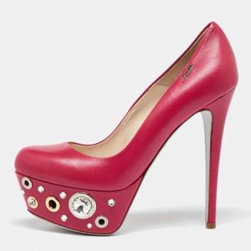 Pre Owned Loriblu Pink Leather Crystal Embellished Platform Pumps Size 37