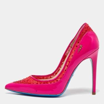 Pre Owned Loriblu Multicolor Lace and Patent Leather Pointed Toe Pumps Size 38