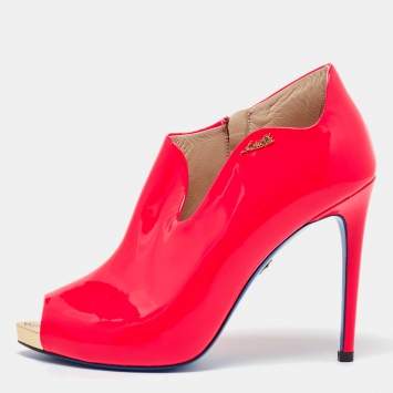Pre Owned Loriblu Pink Patent Leather Zip Booties Size 37