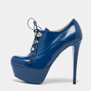 Pre Owned Loriblu Blue Patent Leather Booties Size 37