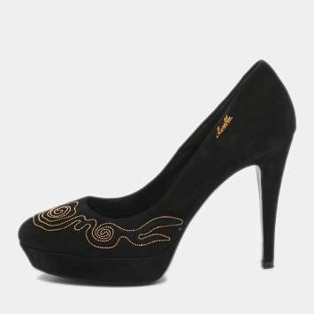 Loriblu Black Suede Embellished Platform Pumps Size 38.5
