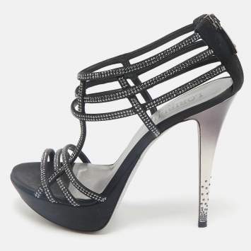 Pre Owned Loriblu Black Suede Crystal Embellished Platform Sandals Size 40