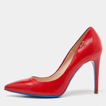Loriblu Red Perforated Patent Leather Pointed Toe Pumps Size 38