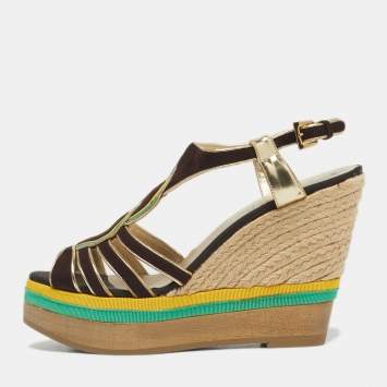 مملوكة مسبقًا Loriblu Multicolor Leather and Suede Wedge Sandals Size 40