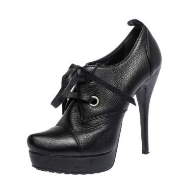 Pre Owned  Loriblu Black Leather Oxford Platform Booties Size 38