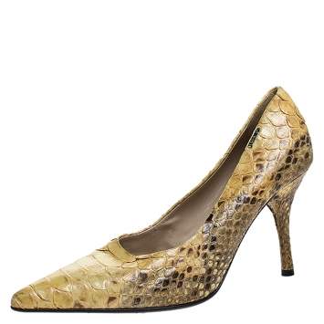 Pre Owned Loriblu Yellow Python Pointed Toe Pumps Size 39