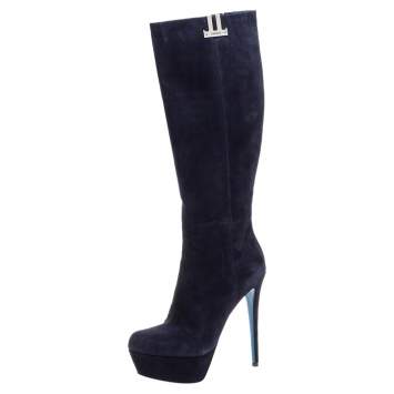 Pre Owned Loriblu Indigo Blue Suede Over the Knee Platform Boots Size 40
