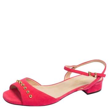 Pre Owned Loriblu Pink Suede Studded Peep Toe Ankle Strap Sandals Size 39