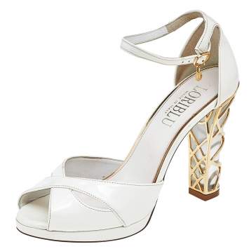 Loriblu White Patent Leather Ankle Strap Sandals Size 37