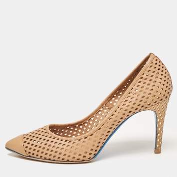 Pre Owned Loriblu Beige Perforated Leather Pointed Toe Pumps Size 40