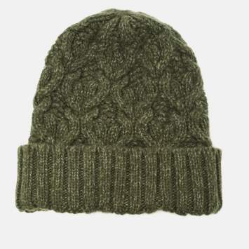 Pre Owned Loro Piana Green Baby Cashmere Knit Penhill Beanie Hat