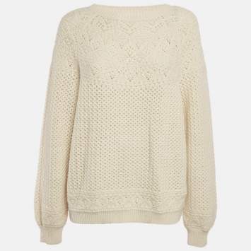 Pre Owned Loro Piana Cream Cashmere Knit Crewneck Sweater S