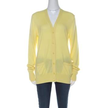 Pre Owned Loro Piana Yellow Cashmere Buttoned Cardigan L
