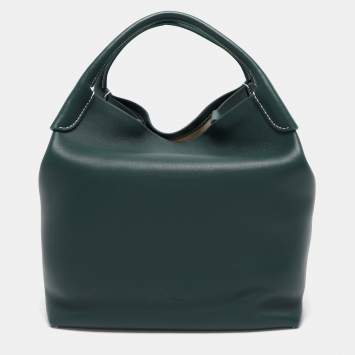 Pre Owned Loro Piana Green Leather Large Bale Shoulder Bag