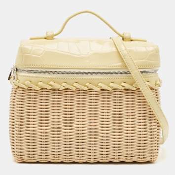 Pre Owned Loro Piana Yellow/Beige Alligator and Wicker Extra Pocket L19 Pouch