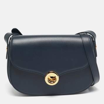 Pre Owned Loro Piana Navy Blue Leather Small Ghiera Shoulder Bag