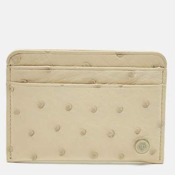 Pre Owned Loro Piana Cream Ostrich Crest Card Holder
