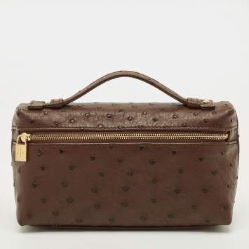 مملوكة مسبقًا Loro Piana L19 Brown Ostrich Zip Pouch