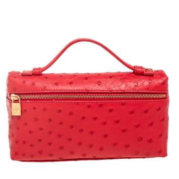 Pre Owned Loro Piana Red Ostrich L19 Pouch