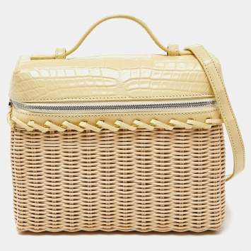Pre Owned Loro Piana Yellow/Beige Alligator and Wicker Extra Pocket L19 Pouch