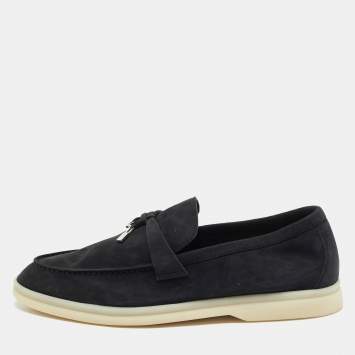 Pre Owned Loro Piana Black Suede Summer Charms Walk Loafers Size 39